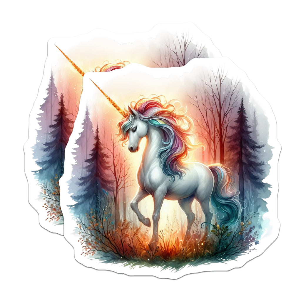(2 Pack) Unicorn Forest Magnets - Magical Rainbow Mane Horse - Enchanted Fairytale Fantasy Art Dreamcore Decor - 5 Inches On Longest Side - Thick Durable Magnet - Made in USA - MAG37325