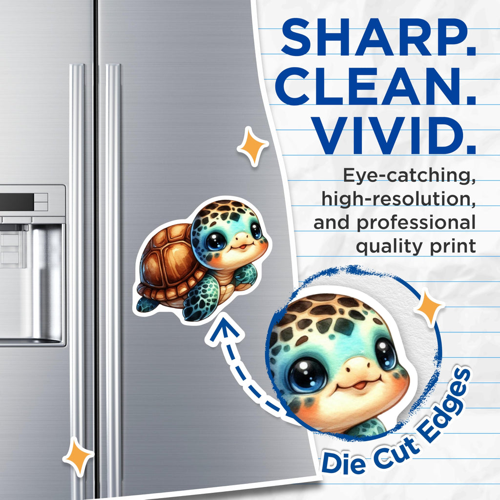 (2 Pack) Cute Baby Turtle Magnets - Adorable Sea Creature Decor - Marine Life Fridge Locker Magnets - 5 Inches On Longest Side - Thick Durable Magnet - Made in USA - MAG21707