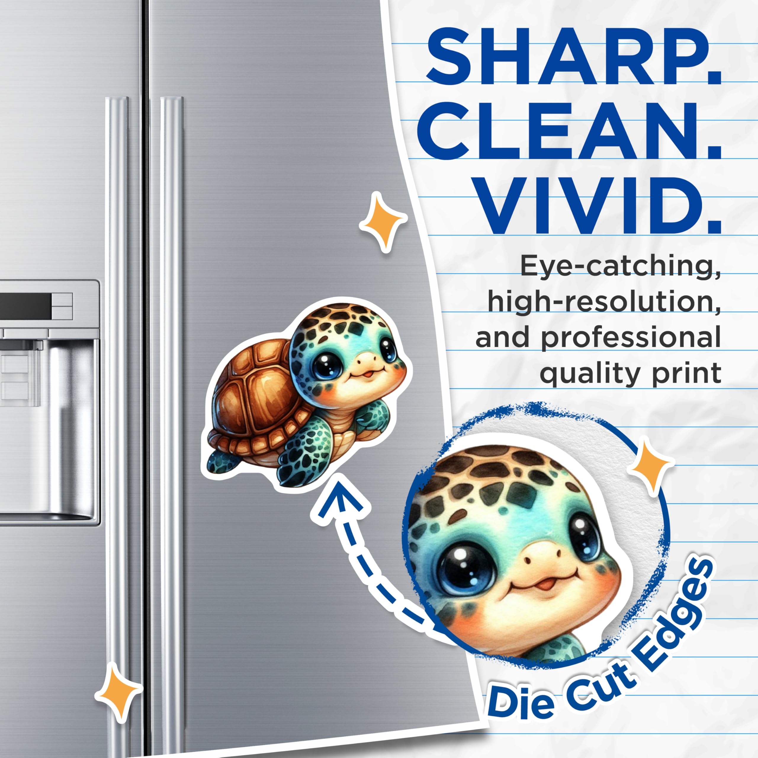 (2 Pack) Cute Baby Turtle Magnets - Adorable Sea Creature Decor - Marine Life Fridge Locker Magnets - 5 Inches On Longest Side - Thick Durable Magnet - Made in USA - MAG21707