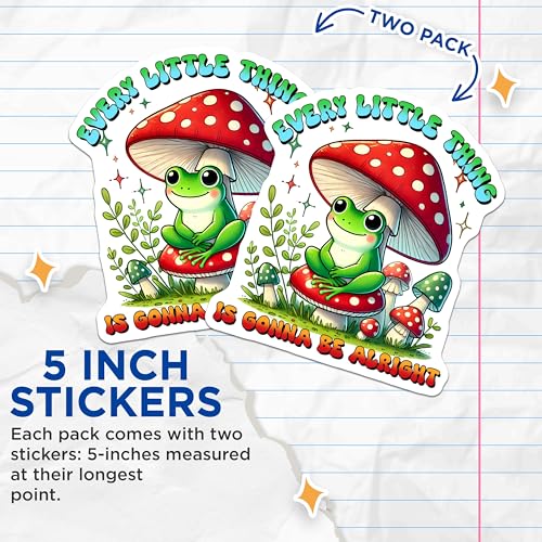 (2 Pack) Inspirational Frog Stickers - Mushroom Art Stickers - Motivational Quote Stickers - 5" On Longest Side - Sticks to Smooth Flat Surfaces - Made in USA - BMCS3718
