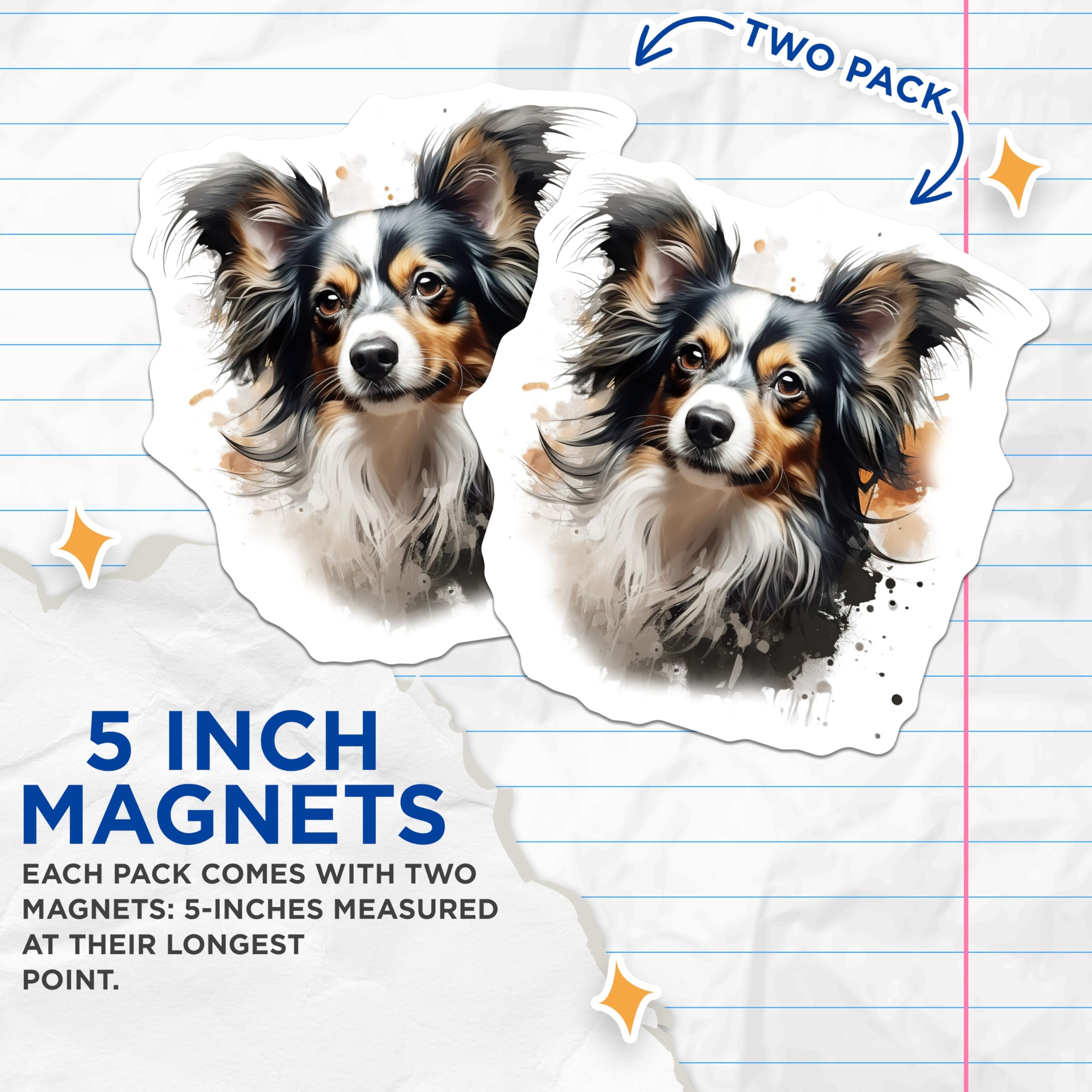 (2 Pack) Watercolor Dog Magnets - Artistic Pet Portrait - Tri Color Dog Mom Accessory - 5 Inches On Longest Side - Thick Durable Magnet - Made in USA - MAG26592