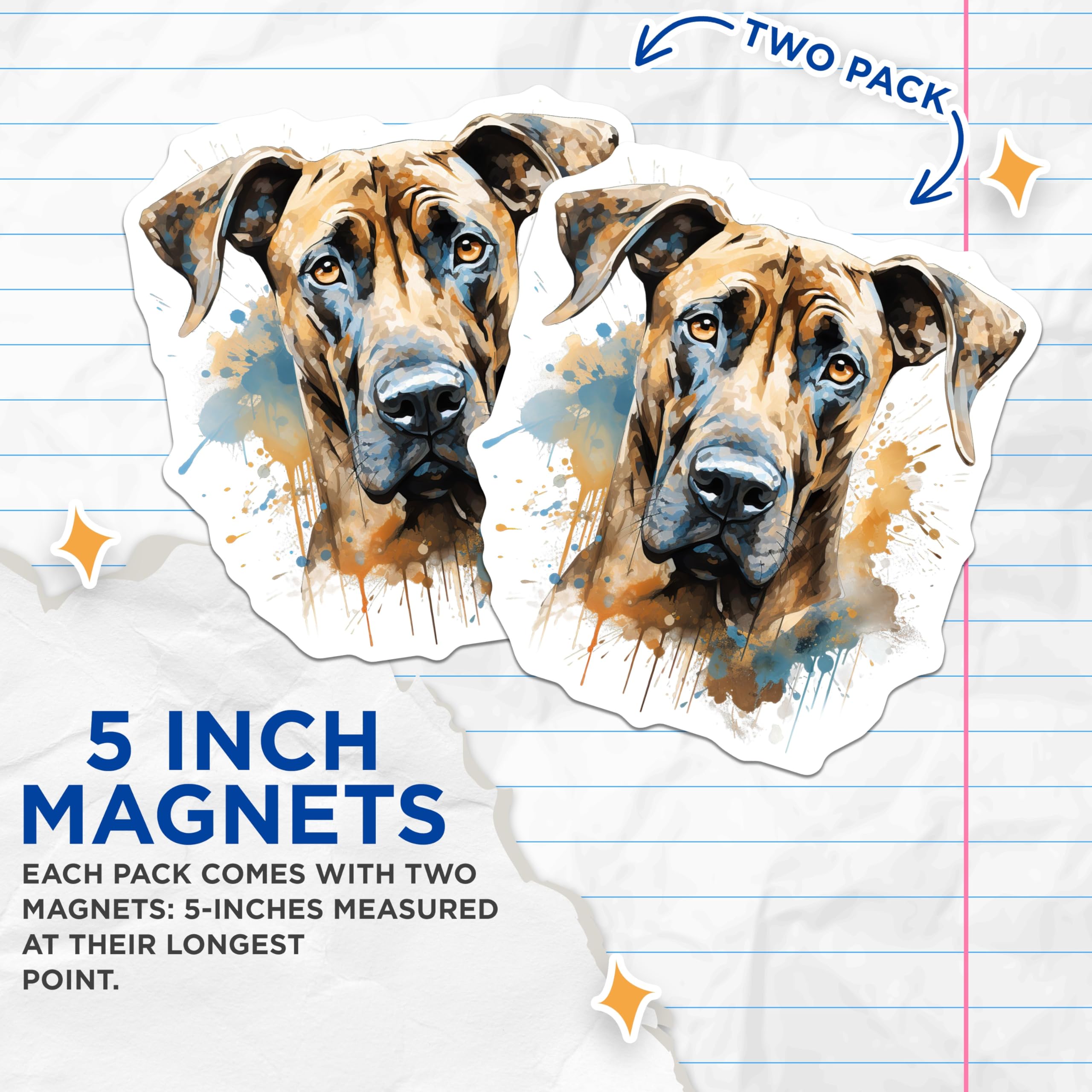 (2 Pack) Great Dane Magnets - Brindle Watercolor Dog Art - Pet Animal Lover Refrigerator Locker Display Magnet Set - 5 Inches On Longest Side - Thick Durable Magnet - Made in USA - MAG23911