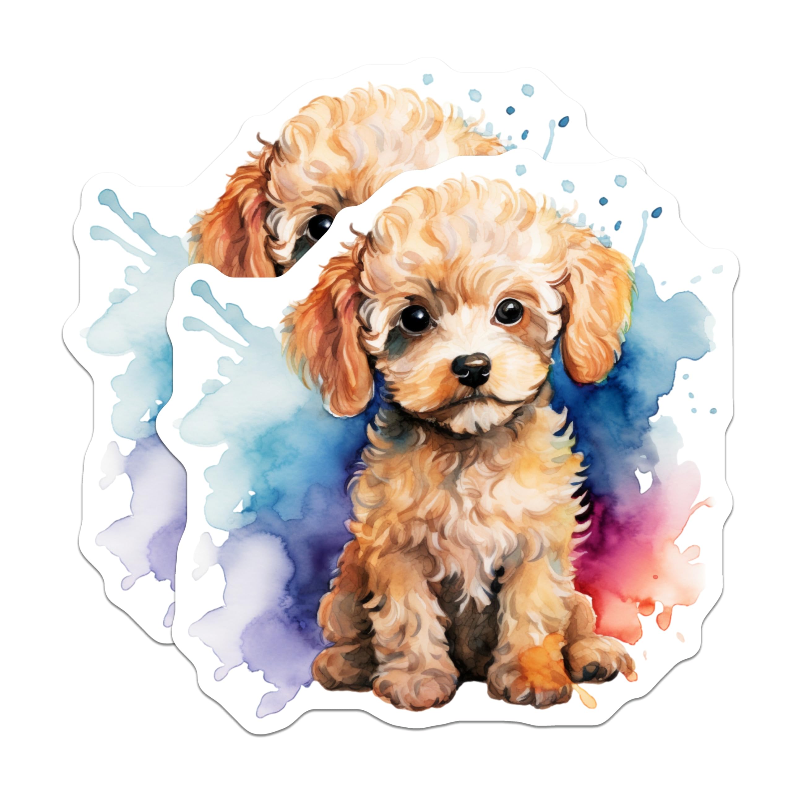 (2 Pack) Fluffy Puppy Magnets - Watercolor Poodle Dog Art - Pet Owner Fridge Locker Decoration - 5 Inches On Longest Side - Thick Durable Magnet - Made in USA - MAG28465
