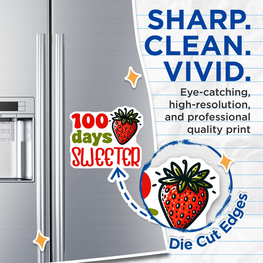 (2 Pack) 100 Days Sweeter Magnets - School Celebration - Teacher Student Reward - Milestone Decor - Cute Strawberry Fridge Locker - 5" - Durable Magnet - Made in USA - MAG38598