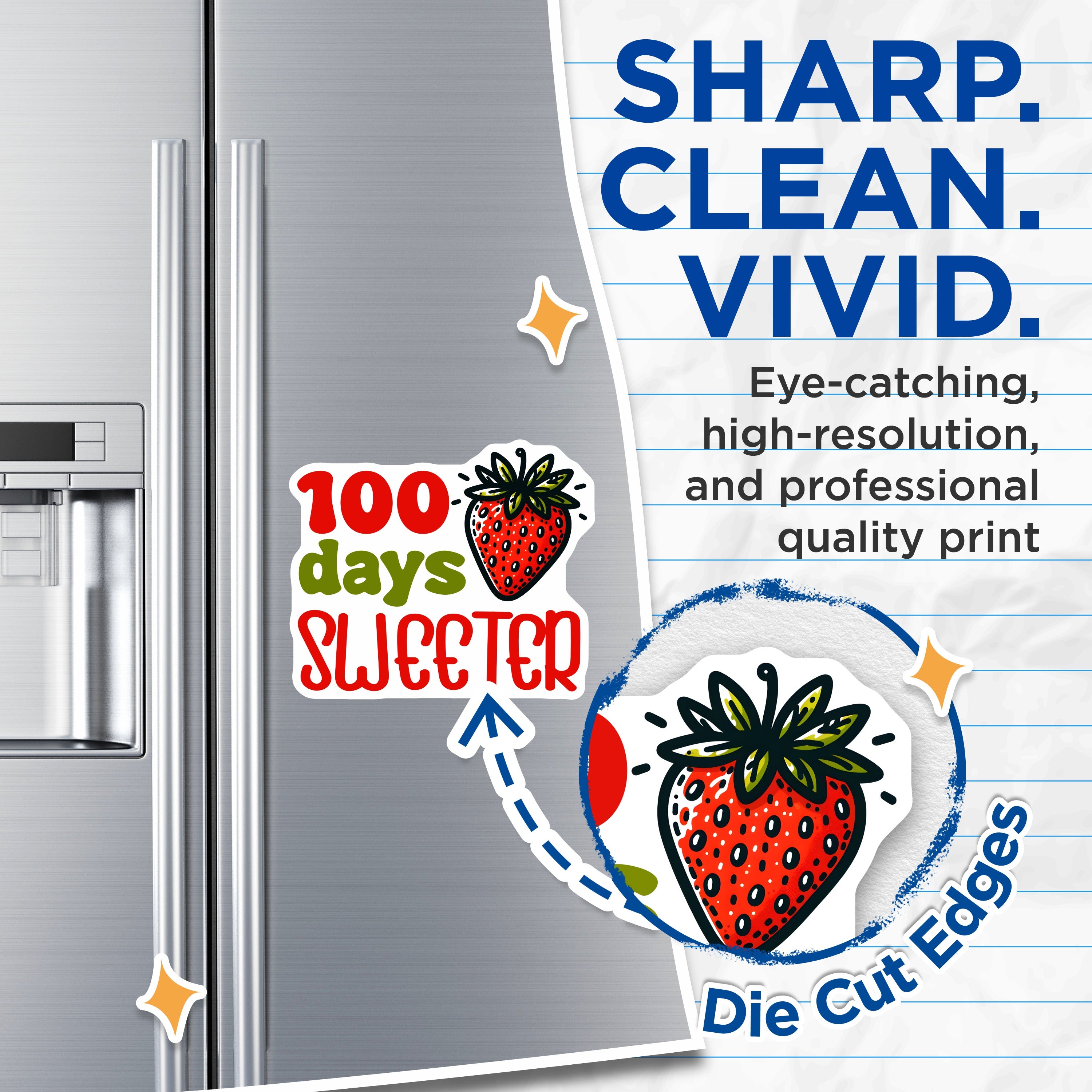 (2 Pack) 100 Days Sweeter Magnets - School Celebration - Teacher Student Reward - Milestone Decor - Cute Strawberry Fridge Locker - 5" - Durable Magnet - Made in USA - MAG38598