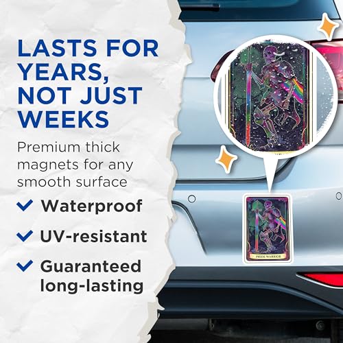 (2 Pack) Pride Warrior Magnets - Skeleton Magnet - LGBTQ Magnet - Rainbow Warrior - Gothic - Unique LGBTQ Art - 5" On Longest Side - for Cars, Fridges, Toolboxes - Made in USA - MAG4250