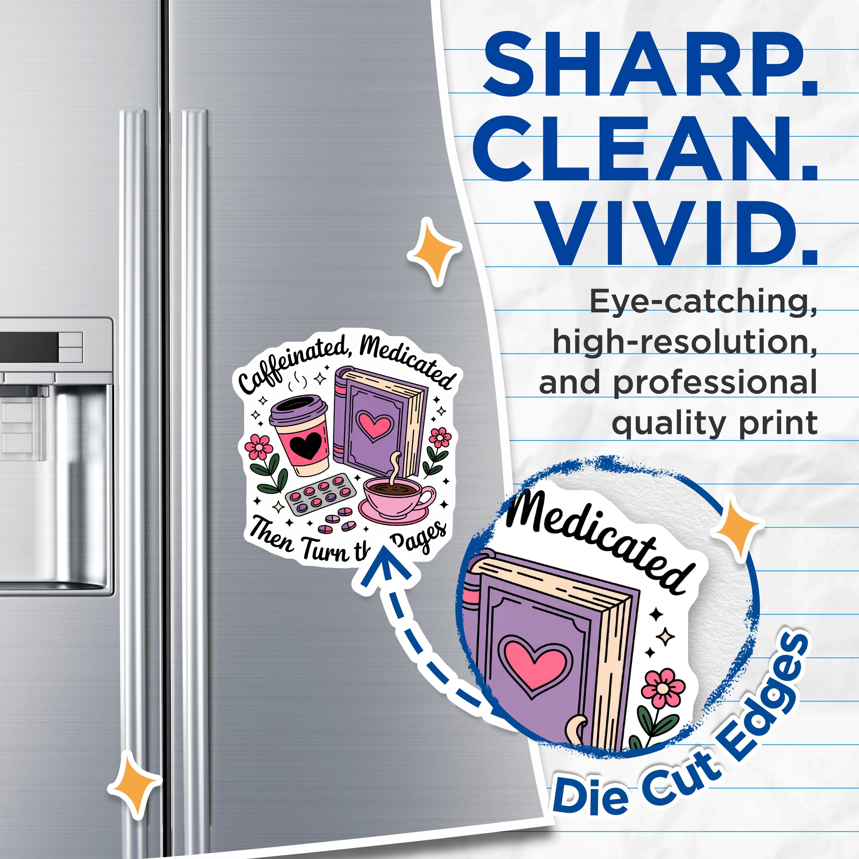 (2 Pack) Caffeinated Medicated Magnets - Book Lover Reader Decor - Self Care Vibes Fridge - 5 Inches On Longest Side - Thick Durable Magnet - Made in USA - MAG39162