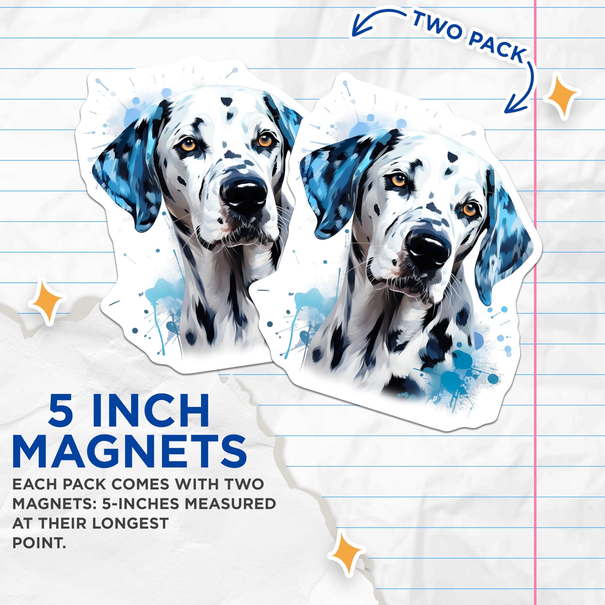 (2 Pack) Dalmatian Dog Magnets - Artistic Blue Splatter Design - Canine Pet Fridge Decor - 5 Inches On Longest Side - Thick Durable Magnet - Made in USA - MAG24305