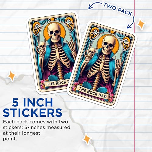 (2 Pack) The Rock Dad Stickers - Skeleton Dad Art - Cool Fatherhood Stickers - 5" On Longest Side - Sticks to Smooth Flat Surfaces - Made in USA - BMCS5489