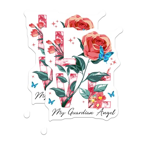 (2 Pack) Love My Guardian Angel Stickers - Inspirational Quote - Butterfly Flower Design - 5" On Longest Side - Sticks to Smooth Flat Surfaces - Made in USA - BMCS6134