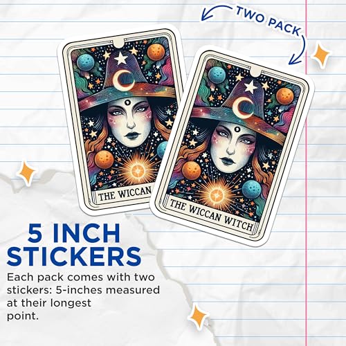 (2 Pack) The Wiccan Witch Stickers - Mystic Art Stickers - Celestial Witch Stickers - 5" On Longest Side - Sticks to Smooth Flat Surfaces - Made in USA - BMCS5516
