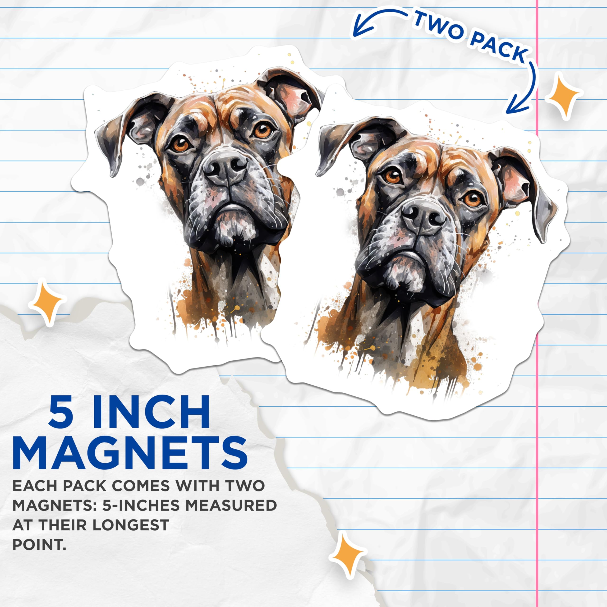 (2 Pack) Boxer Dog Magnets - Watercolor Dog Art - Pet Lover Decor - Unique Dog Breed Collectible - 5 Inches On Longest Side - Thick Durable Magnet - Made in USA - MAG23974