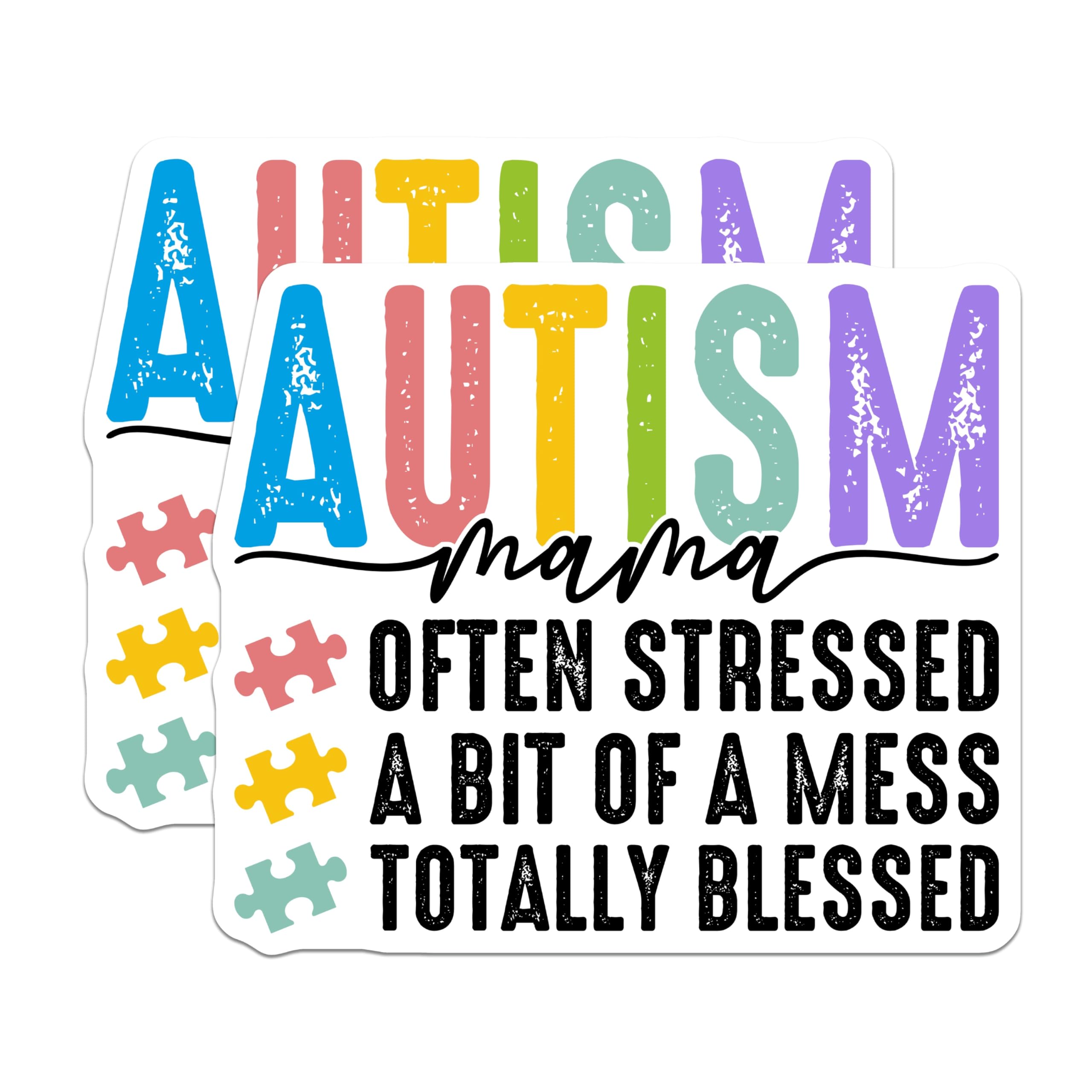 (2 Pack) Autism Mama Stickers - Special Needs Mom - Often Stressed Sticker- 5" On Longest Side - Sticks to Smooth Flat Surfaces - Made in USA - BMCS16696