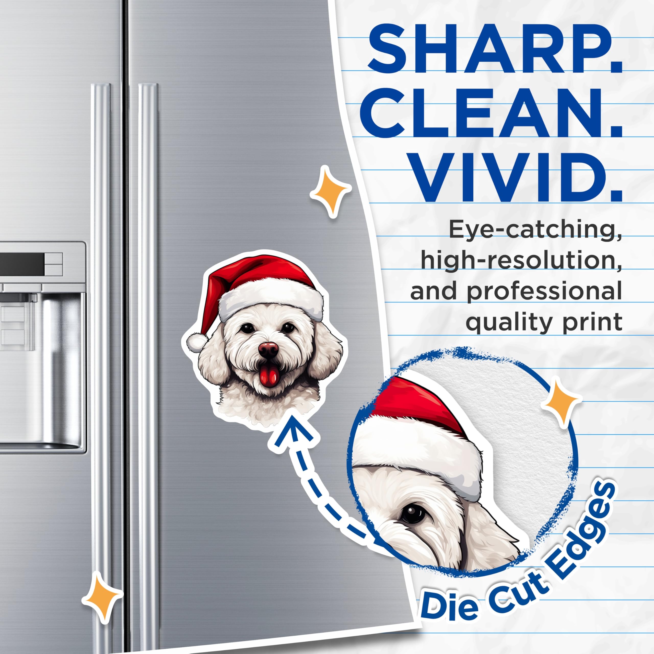 (2 Pack) Christmas Dog Magnets - Bichon Frise Santa Hat Pet Magnets - Festive Puppy Holiday Decor - 5 Inches On Longest Side - Thick Durable Magnet - Made in USA - MAG28617