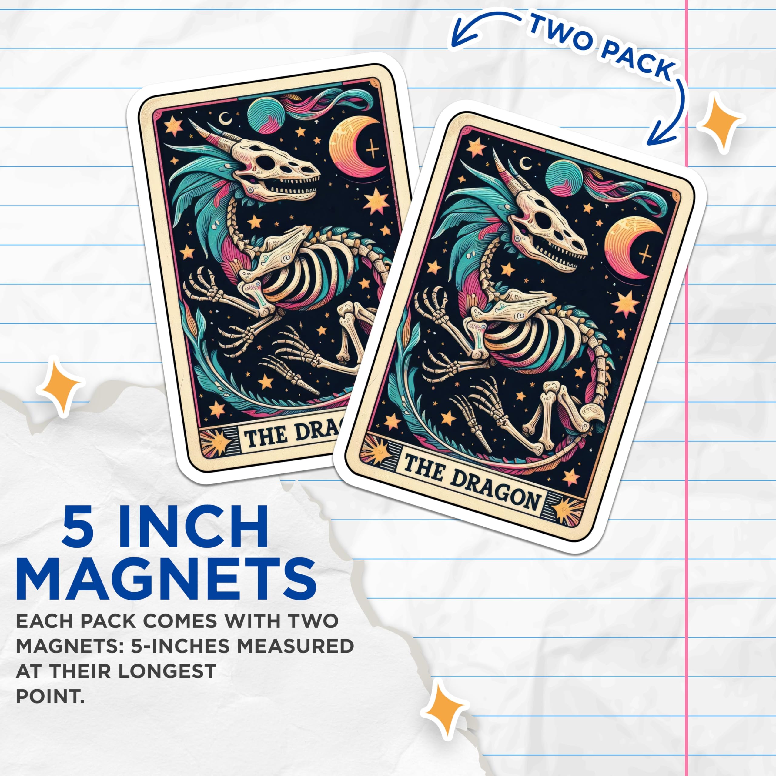 (2 Pack) Dragon Skeleton Magnets - Mystical Tarot Art - Celestial Fantasy Decor - 5 Inches On Longest Side - Thick Durable Magnet - Made in USA - MAG22637