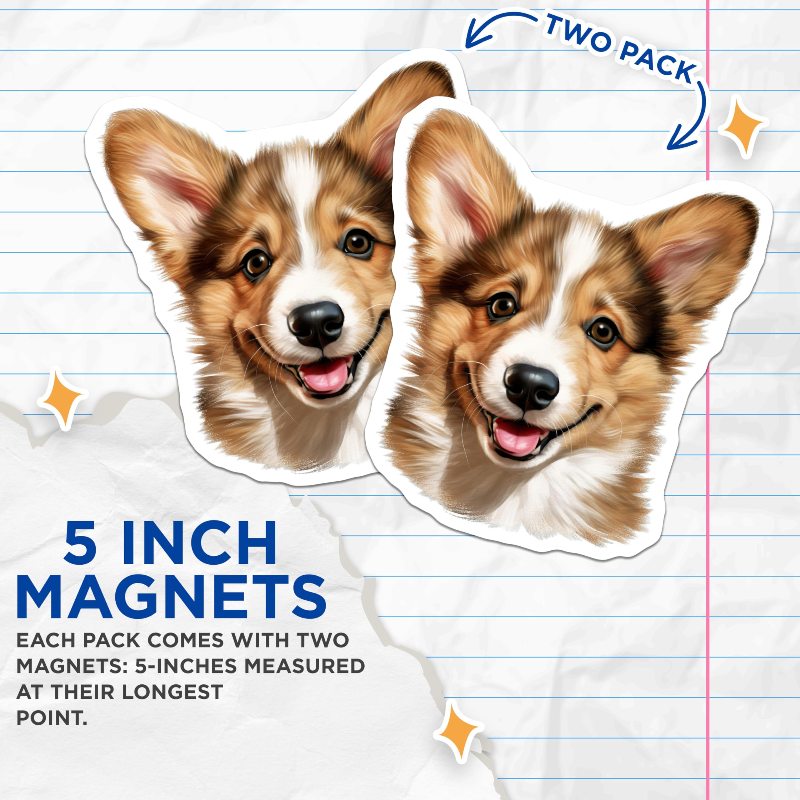 (2 Pack) Corgi Magnets - Happy Dog Fridge Decor - Pembroke Welsh Dog Lover Home Accent - 5 Inches On Longest Side - Thick Durable Magnet - Made in USA - MAG24531