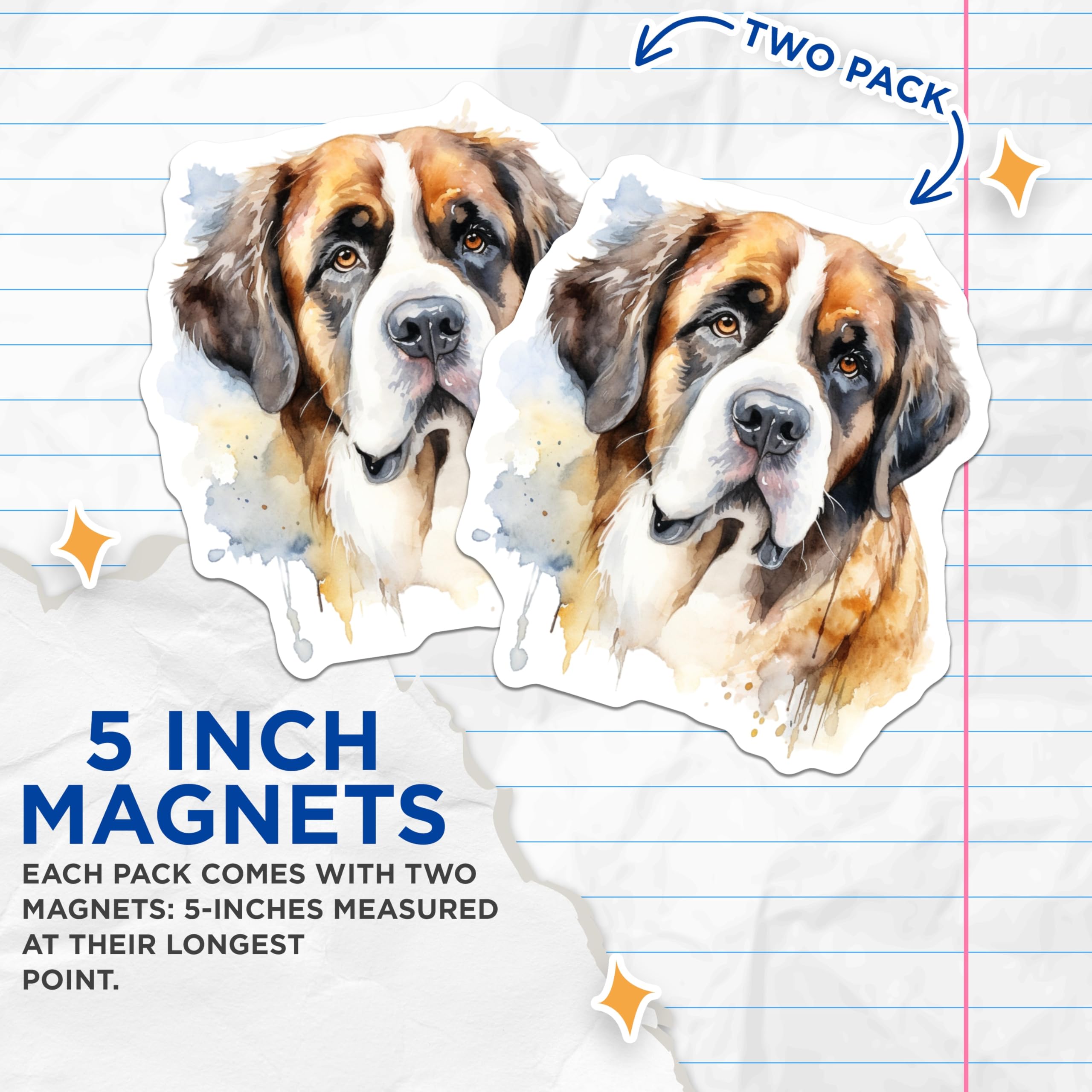 (2 Pack) Saint Bernard Magnets - Watercolor Dog Art - Pet Lover Home Decor - 5 Inches On Longest Side - Thick Durable Magnet - Made in USA - MAG24644