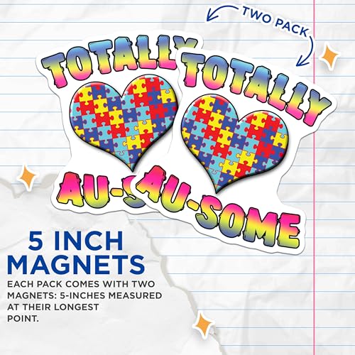 (2 Pack) Totally Au-Some Magnets - Autism Awareness - Puzzle Heart Magnets - Inspiring Quotes Magnets - 5" On Longest Side - for Cars, Fridges, Toolboxes - Made in USA - MAG6860