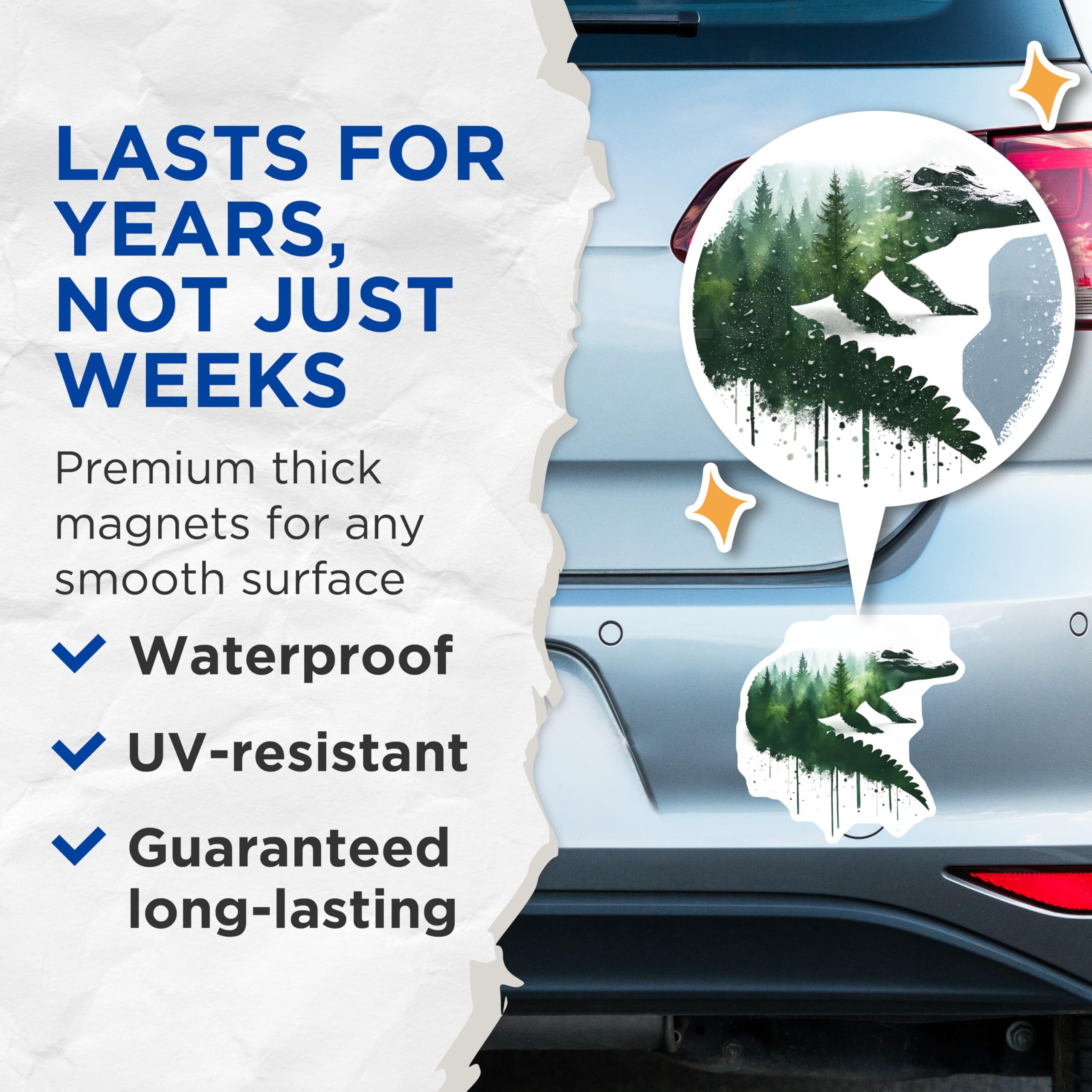(2 Pack) Alligator Magnets - Forest Scene - Nature Inspired Decor - 5" On Longest Side - Premium Magnet - for Cars, Refrigerators, Toolboxes, Lockers - Made in USA - MAG16051