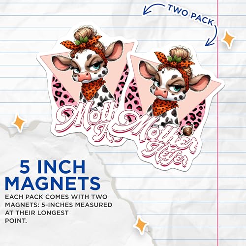(2 Pack) Mother Heifer Magnets - Cow - Animal Print Magnets - 5" On Longest Side - for Cars, Fridges, Toolboxes - Made in USA - MAG3775