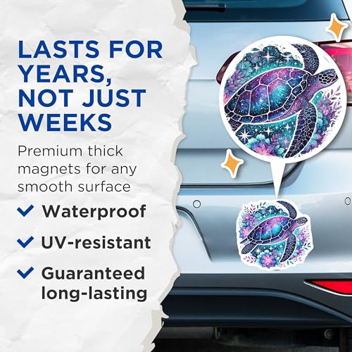 (2 Pack) Sea Turtle Magnets - Ocean Magnet - Turtle Art - Beach Theme Magnet - Animal Fridge - Marine Life Magnet - 5" On Longest Side - for Cars, Fridges, Toolboxes - Made in USA - MAG4498