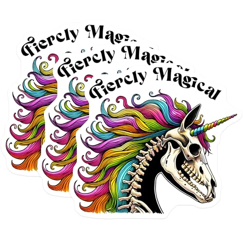 (3 Pack) Fiercely Magical Decals - Rainbow Unicorn Skull - Laptop Decal - 3 Inches On Longest Side - Easy Peel & Apply - Made in USA - 3MCS6818
