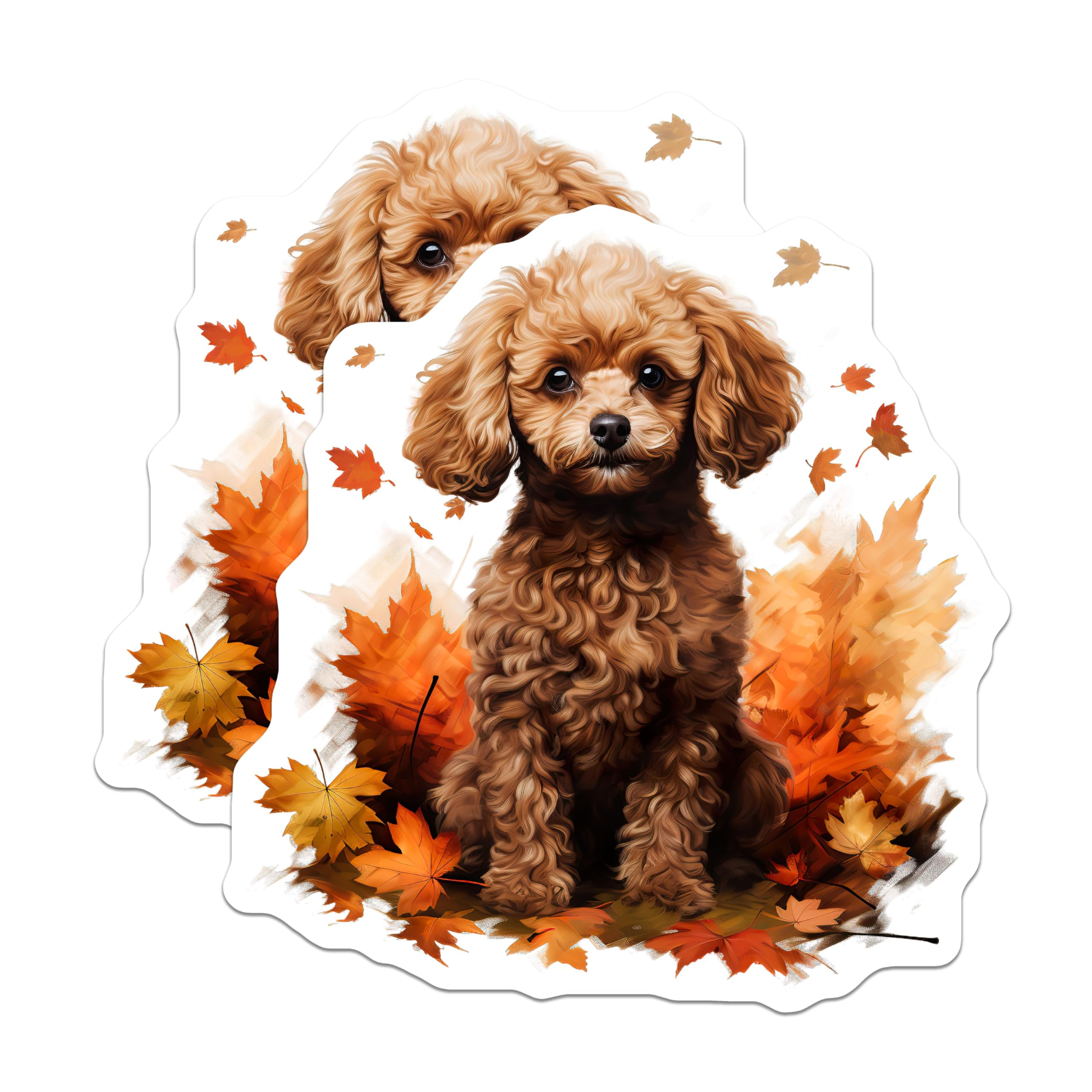 (2 Pack) Cute Poodle Dog Magnets - Autumn Leaves Decor - Pet Owner Accessory - 5 Inches On Longest Side - Thick Durable Magnet - Made in USA - MAG27543
