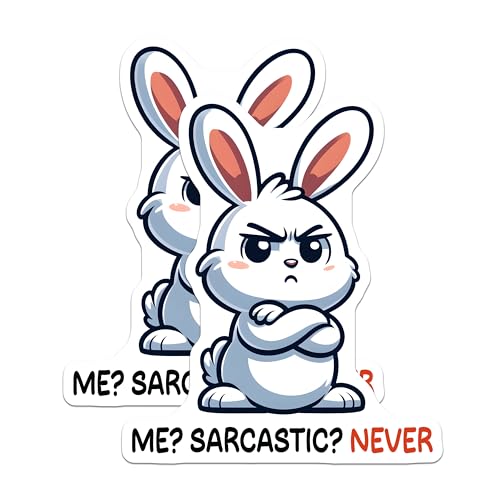 (2 Pack) Cute Bunny Sarcastic Stickers - Funny Animal Sticker - Sassy Rabbit Sticker for Laptops Tablets and More - 5" On Longest Side - Sticks to Smooth Flat Surfaces - Made in USA - BMCS5661
