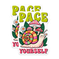 (2 Pack) Pace Yourself Stickers - Snail Mushroom Stickers - Positive Affirmation Stickers - 5" On Longest Side - Sticks to Smooth Flat Surfaces - Made in USA - BMCS11407