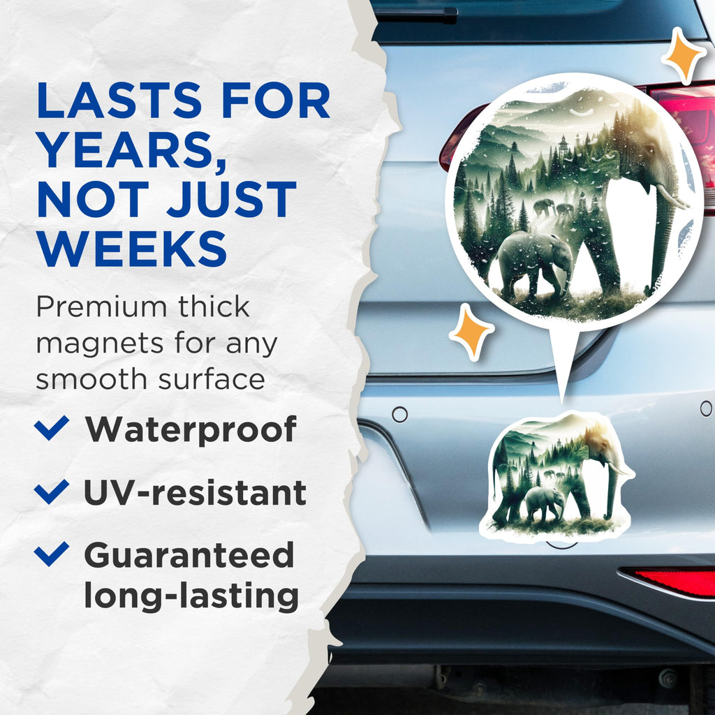 (2 Pack) Elephant Magnets - Animal Refrigerator Magnets - Wildlife Home Decor - 5" On Longest Side - Premium Magnet - for Cars, Refrigerators, Toolboxes, Lockers - Made in USA - MAG16030