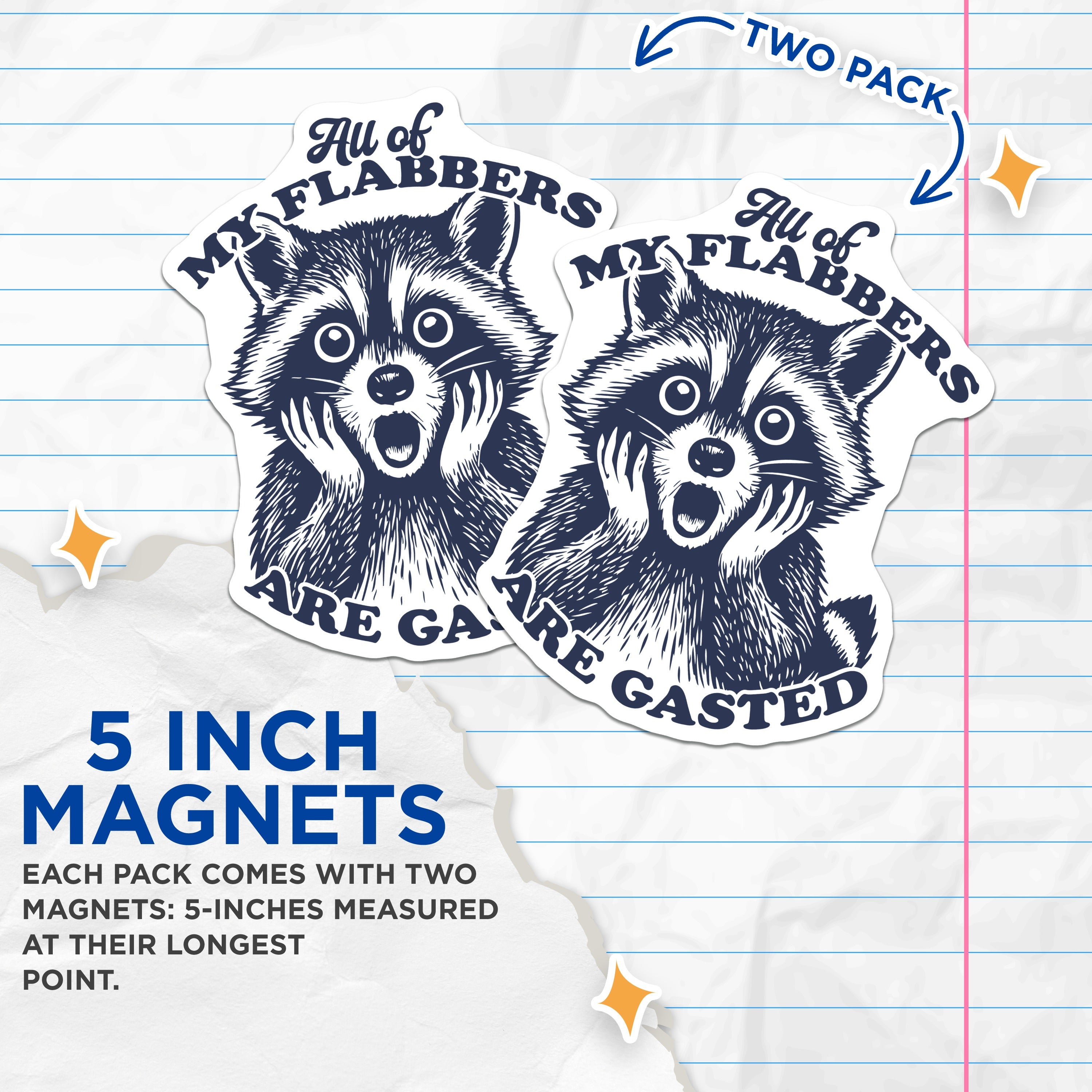 (2 Pack) Flabbergasted Raccoon Magnets - Funny Meme Animal - Quirky Fridge Locker Decor - 5 Inches On Longest Side - Thick Durable Magnet - Made in USA - MAG39638