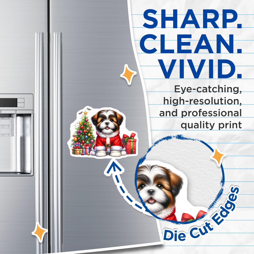 (2 Pack) Shih Tzu Christmas Magnets - Santa Puppy Holiday Decor - Dog Lover Fridge Magnets - 5 Inches On Longest Side - Thick Durable Magnet - Made in USA - MAG26522