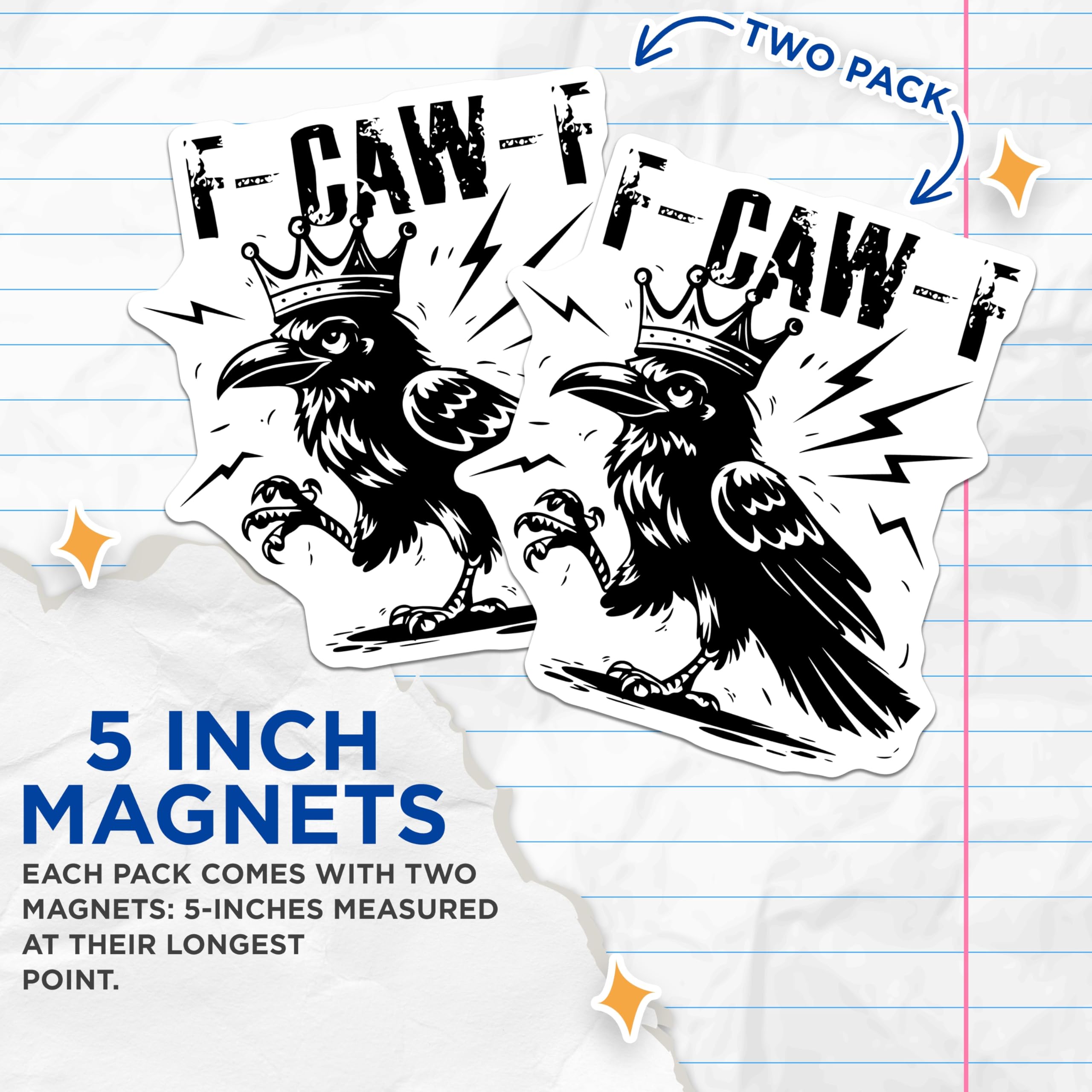 (2 Pack) Raven King Magnets - F-CAW-F - Bird Art Magnetic Decor - 5" On Longest Side - Premium Magnet - for Cars, Refrigerators, Toolboxes, Lockers - Made in USA - MAG15245