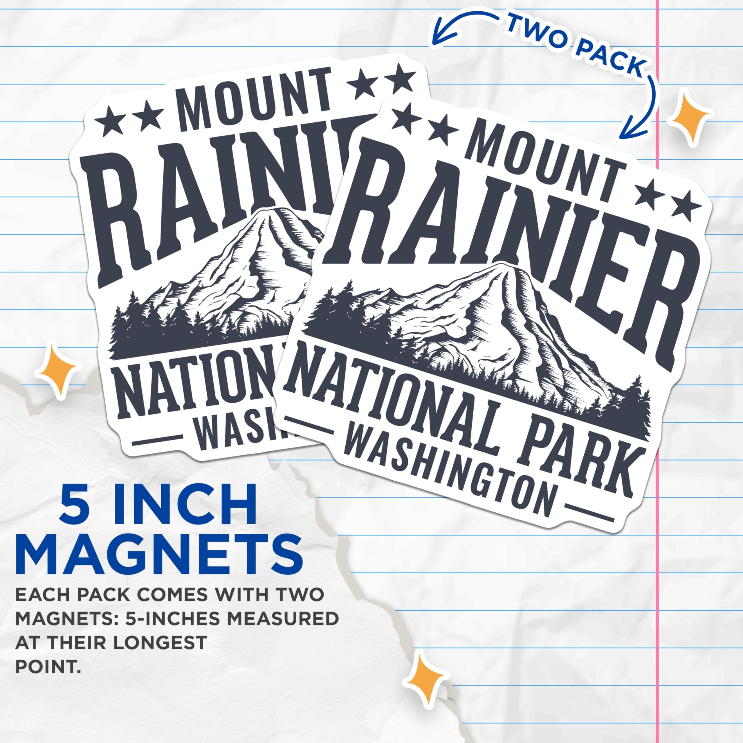 (2 Pack) Mount Rainier Magnets - National Park - Washington State Souvenir - 5" On Longest Side - Premium Magnet - for Cars, Refrigerators, Toolboxes, Lockers - Made in USA - MAG18616