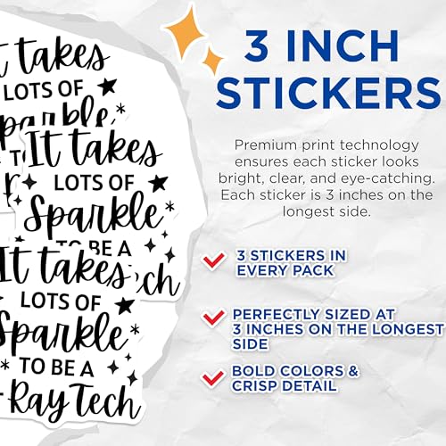 (3 Pack) X Ray Tech Decals - Sparkle Radiographer - Laptop Stickers - 3 Inches On Longest Side - Easy Peel & Apply - Made in USA - 3MCS4613