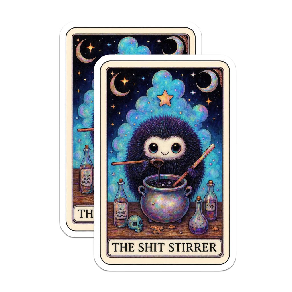 (2 Pack) Shit Stirrer Magnets - Funny Creature Art - Whimsical Dark Humor Magnet - Cosmic Tarot Style Kitchen Decor - 5 Inches On Longest Side - Thick Durable Magnet - Made in USA - MAG20875