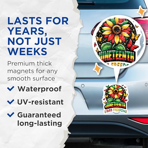 (2 Pack) Juneteenth Magnets - 1865 Freedom - Sunflower Design - 5" On Longest Side - for Cars, Fridges, Toolboxes - Made in USA - MAG7372