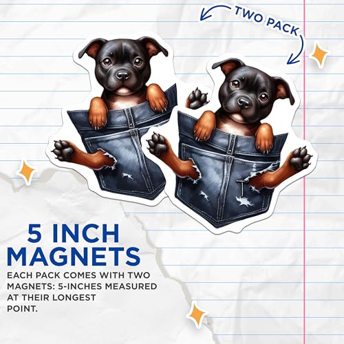 (2 Pack) Cute Puppy in Pocket Magnets - Adorable Dog - Fun Fridge - Unique Pet Lover - Animal Design - 5" On Longest Side - for Cars, Fridges, Toolboxes - Made in USA - MAG4411