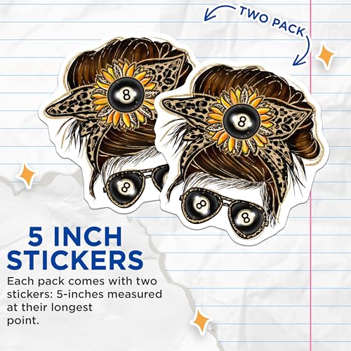 (2 Pack) Eight Ball Sunglasses Stickers - Sunflower Bandana Stickers - Fun Hair Accessories Stickers - 5" On Longest Side - Sticks to Smooth Flat Surfaces - Made in USA - BMCS6201