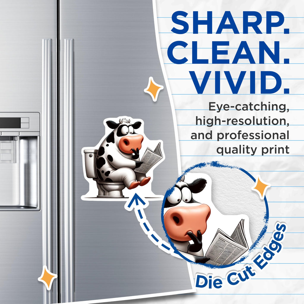 (2 Pack) Cow on Toilet Magnets - Reading Newspaper Magnet - Funny Fridge Magnets - 5" On Longest Side - Premium Magnet - for Cars, Refrigerators, Toolboxes, Lockers - Made in USA - MAG15448