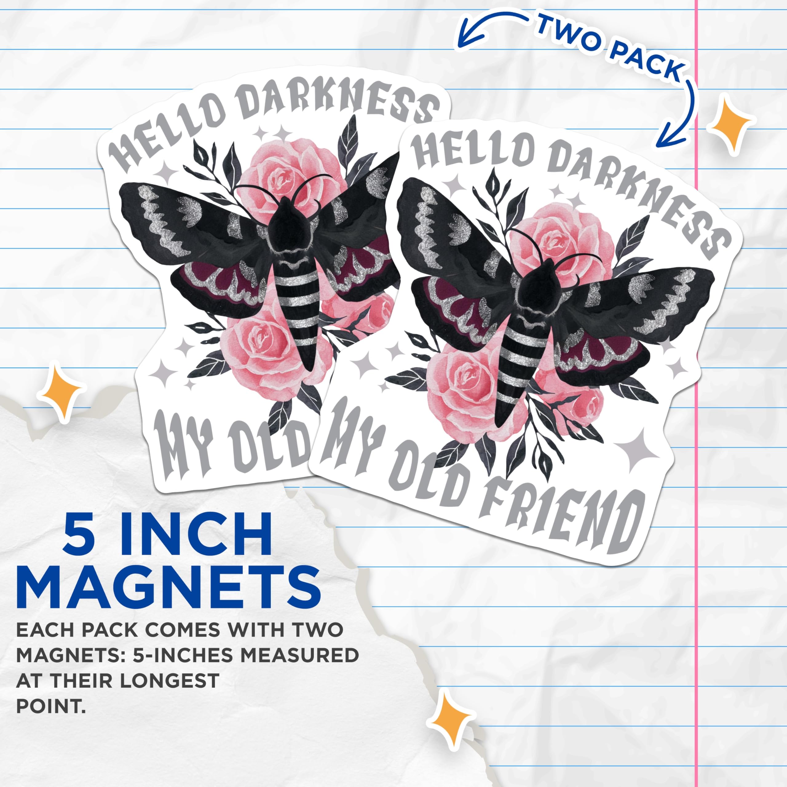 (2 Pack) Death Head Moth Magnets - Floral Moth Illustration - Goth Home Decor - 5" On Longest Side - Premium Magnet - for Cars, Refrigerators, Toolboxes, Lockers - Made in USA - MAG18799