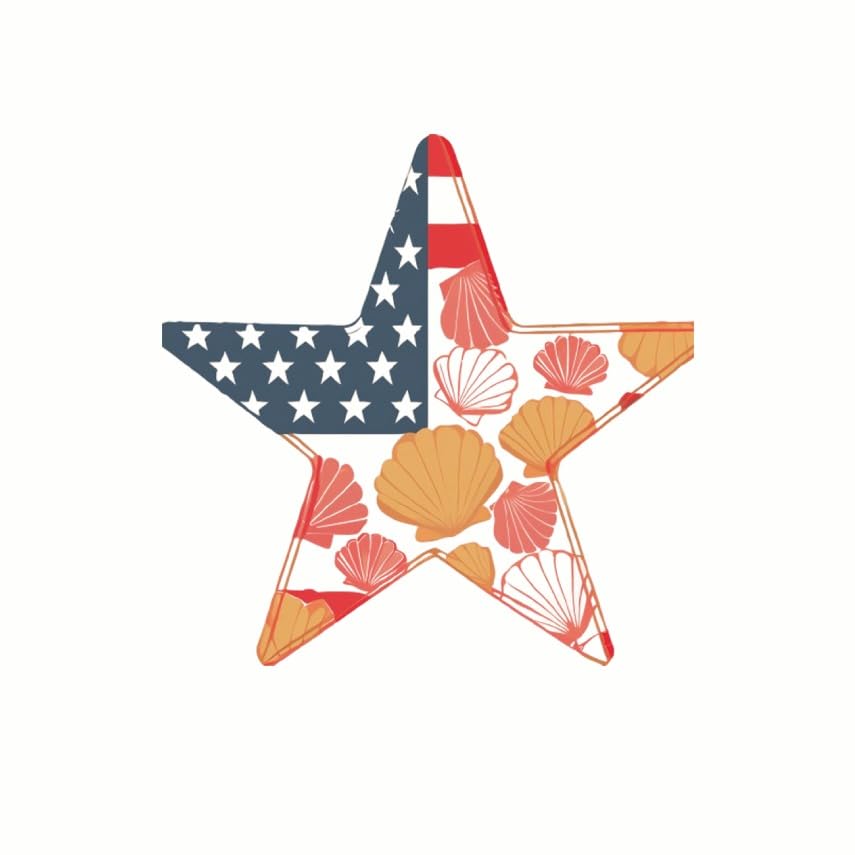 (3 Pack) Nautical Star Decals - American Flag Seashells - Coastal Decals - 3 Inches On Longest Side - Easy Peel & Apply - Made in USA - 3MCS7738