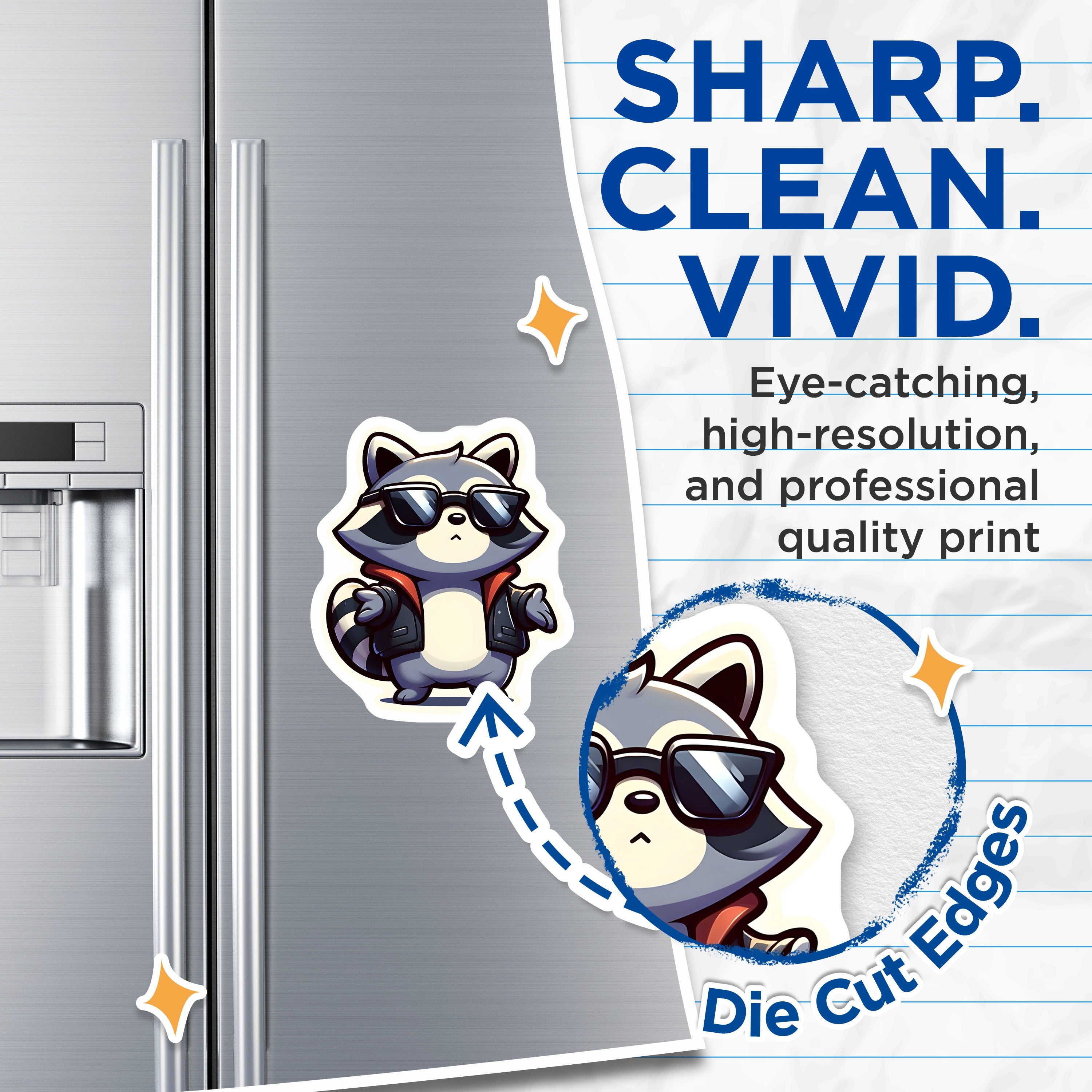 (2 Pack) Cool Raccoon Sunglasses Magnets - Chibi Animal Fridge Decor - Quirky Locker Whiteboard Art - 5 Inches On Longest Side - Thick Durable Magnet - Made in USA - MAG39625
