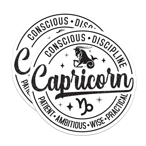 (2 Pack) Capricorn Zodiac Stickers - Astrology Sign Decal - Capricorn Horoscope Art - 5" On Longest Side - Sticks to Smooth Flat Surfaces - Made in USA - BMCS4805