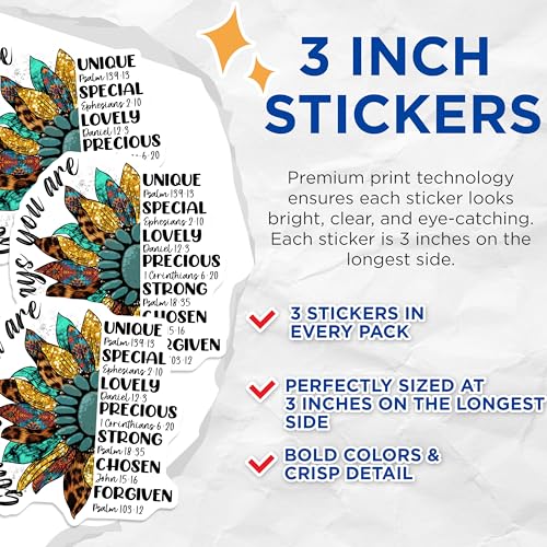 (3 Pack) Christian Decals - Religious Sticker - Sunflower Laptop Decals - 3 Inches On Longest Side - Easy Peel & Apply - Made in USA - 3MCS4952