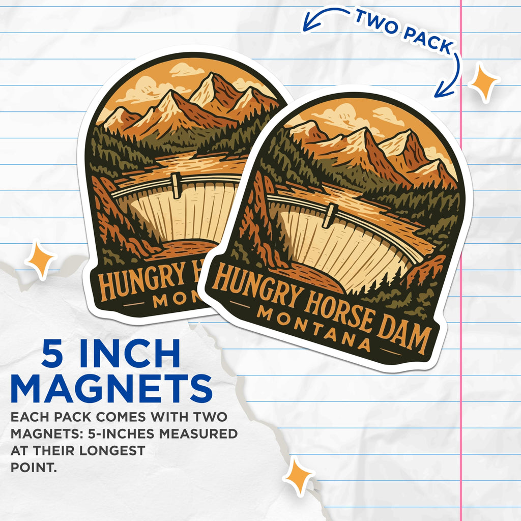 (2 Pack) Hungry Horse Dam Montana Magnets - Montana Travel Souvenirs - Mountain Lake Scenery Magnets - 5 Inches On Longest Side - Thick Durable Magnet - Made in USA - MAG19836