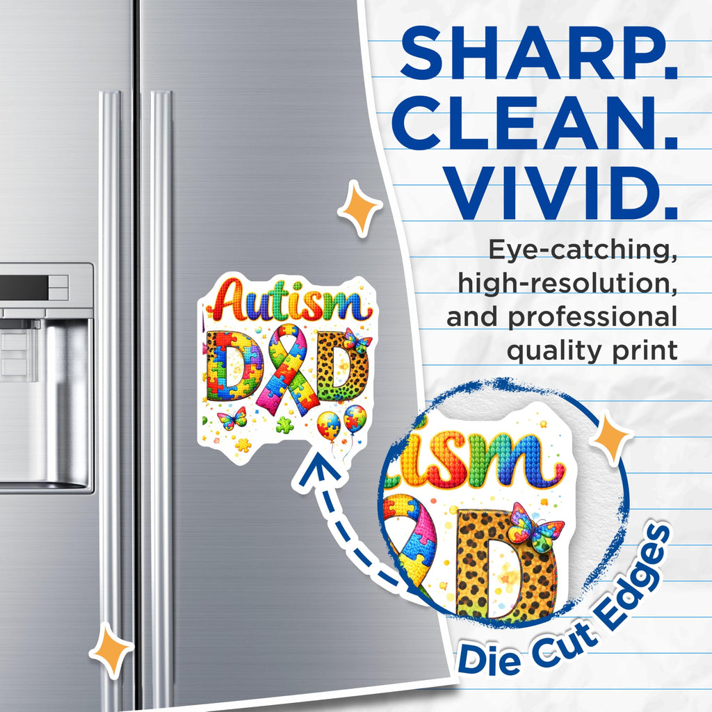 (2 Pack) Autism Dad Magnets - Puzzle Piece Awareness Decor - Father's Day Support Fridge Decor - 5 Inches On Longest Side - Thick Durable Magnet - Made in USA - MAG20651