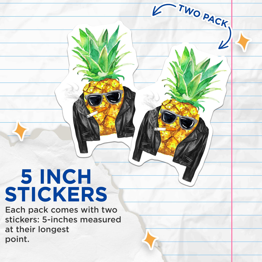 (2 Pack) Pineapple Stickers - Biker Pineapple - Funny Fruit Art- 5" On Longest Side - Sticks to Smooth Flat Surfaces - Made in USA - BMCS16760