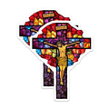 (2 Pack) Stained Glass Jesus Cross Magnets - Religious Home Decor - Christian Faith Symbol - Catholic Church Art - 5 Inches On Longest Side - Thick Durable Magnet - Made in USA - MAG38877