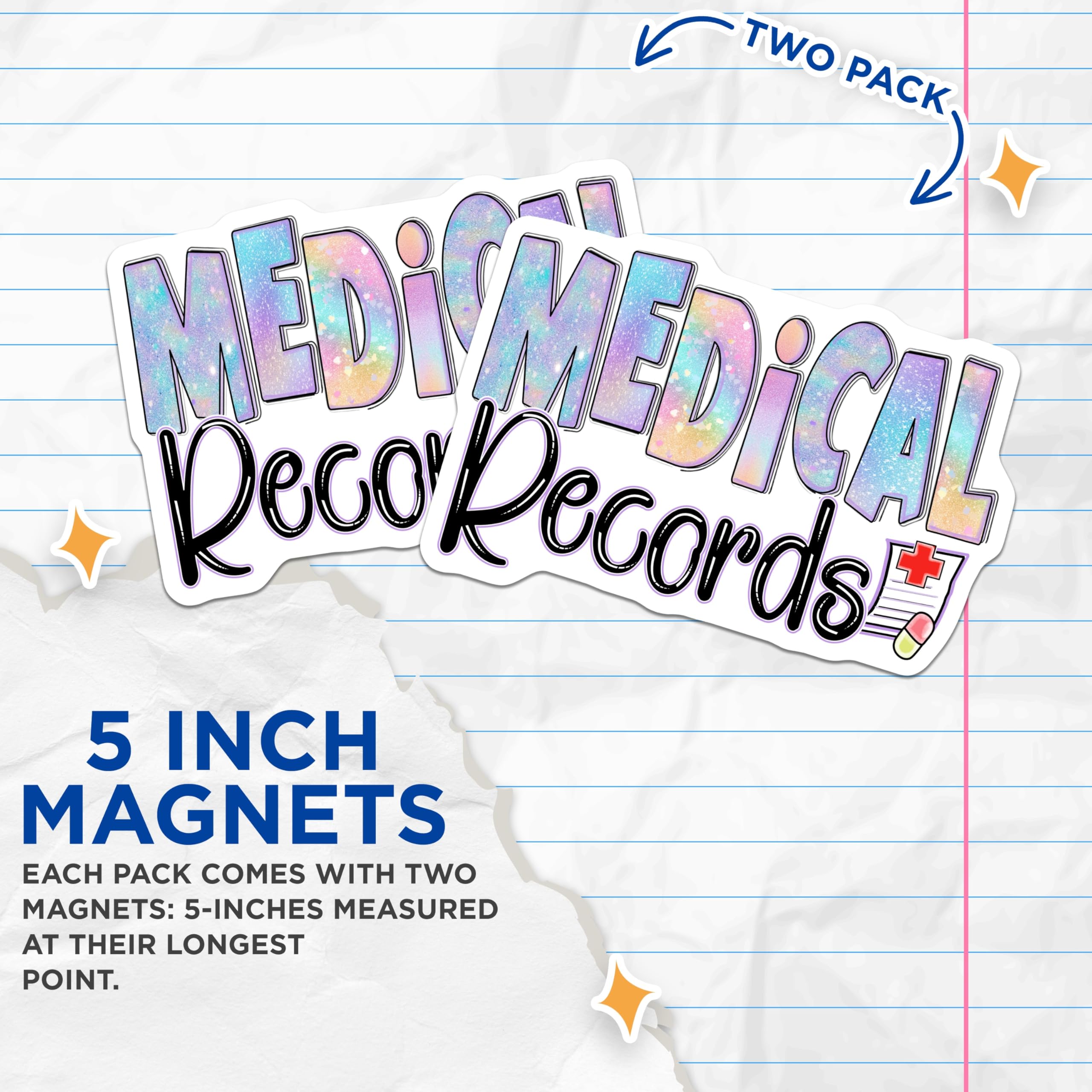 (2 Pack) Medical Records Magnets - Healthcare Professionals - Glitter Pastel Decor - 5 Inches On Longest Side - Thick Durable Magnet - Made in USA - MAG19483